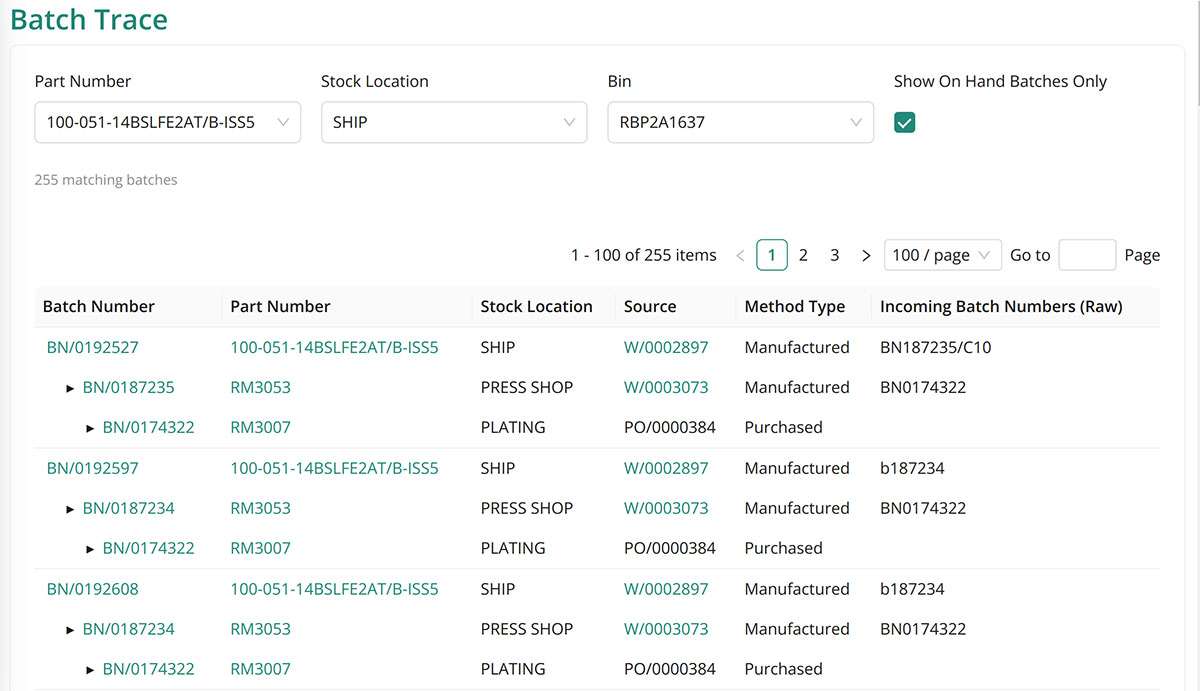 Batch traceability